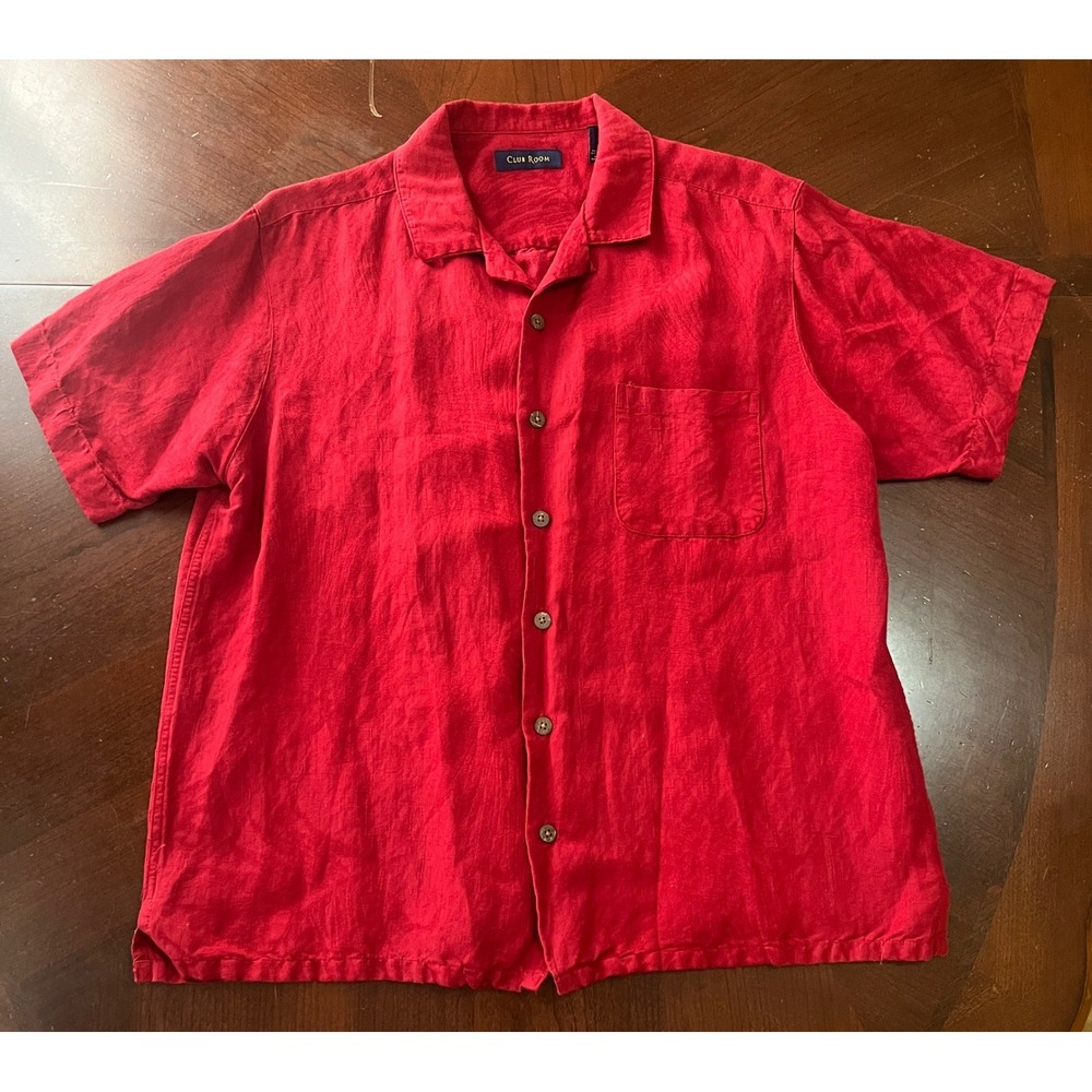 Club Room Mens Large Red Hawaiian Camp Button Up Shirt Short Sleeve‎ WPL 8046 L